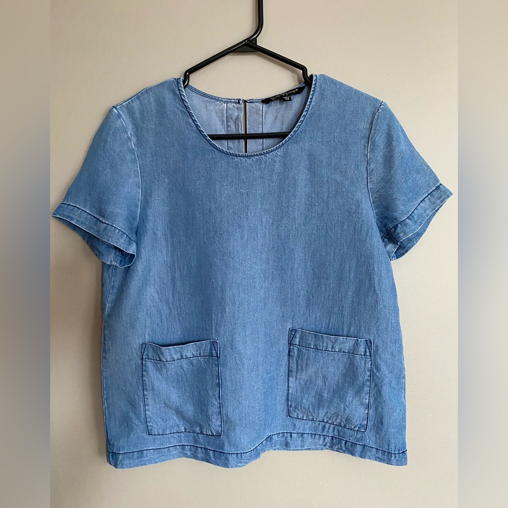Velvet Heart Chambray Short Sleeve Top 100% Tencel Front Pockets Size XSmall